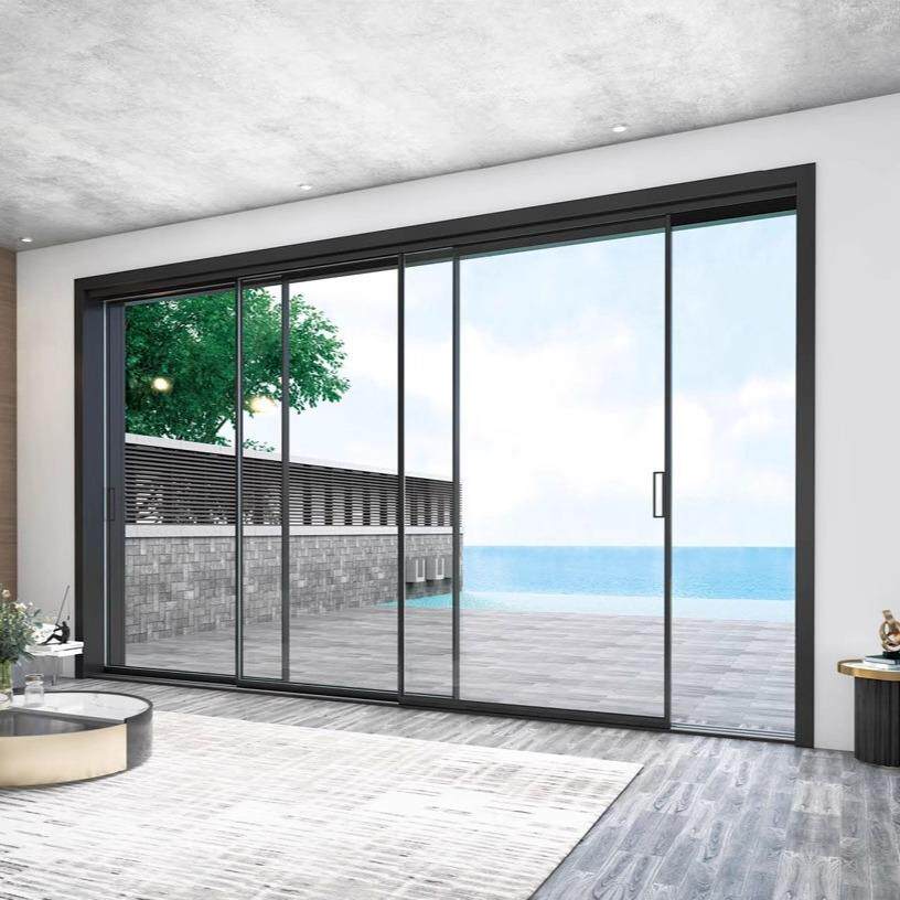 开放式厨房推拉门极窄边框客厅吊轨移门卧室阳台三联动玻璃隔断门