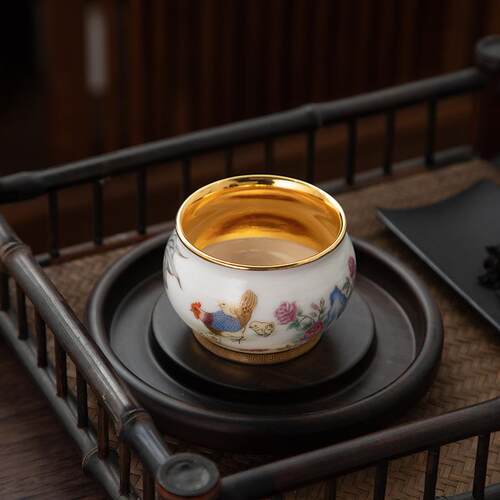 德化陶瓷【茶杯】鸡心杯125ml/鎏金烤花/主人杯品茗杯/个人专用
