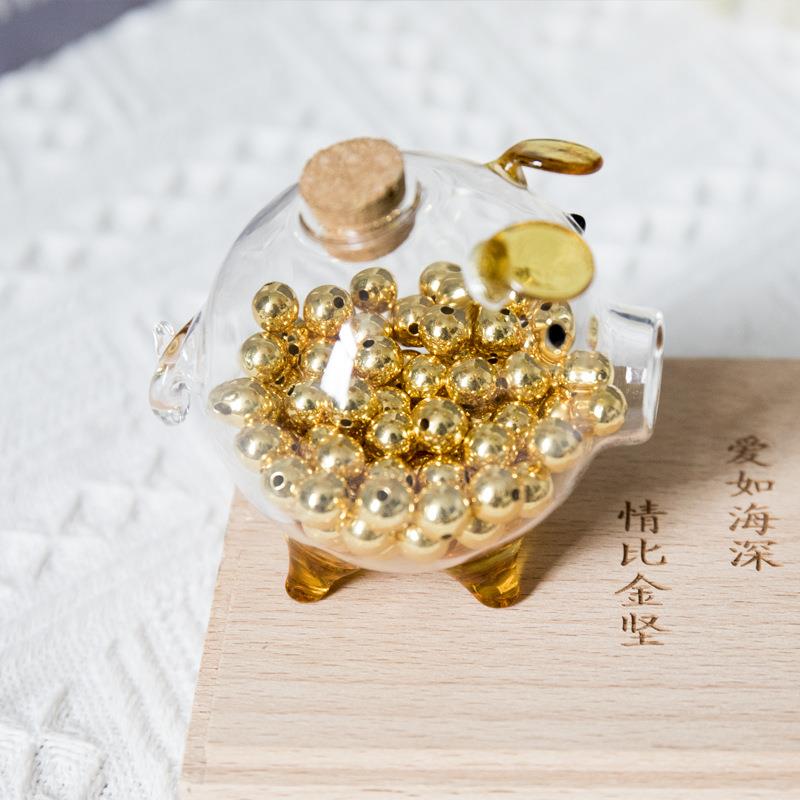 「左耳说」黄金小金豆收纳小猪玻璃瓶足金一克999储存钱罐金元宝