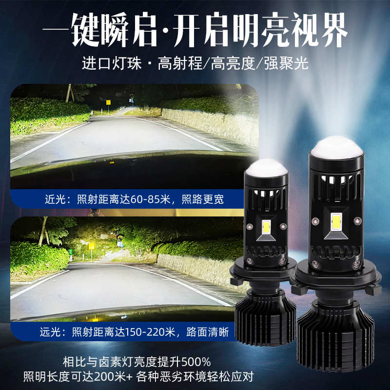 汽车LED大灯铺路远近一体12-24V摩托车通用H4H7鱼眼透镜前照灯Y10