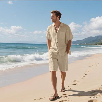 Men's Light Beige 2-Piece Loungewear Set