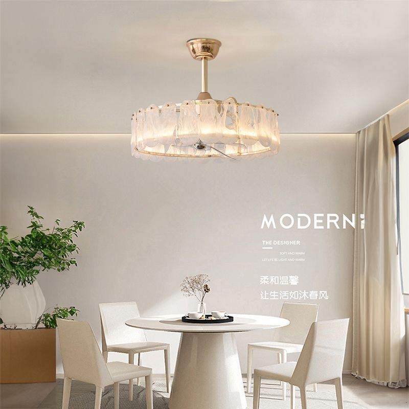 轻奢水晶客风灯法式云彩餐厅厅吊扇灯主卧室电扇2UXM025新款吊扇
