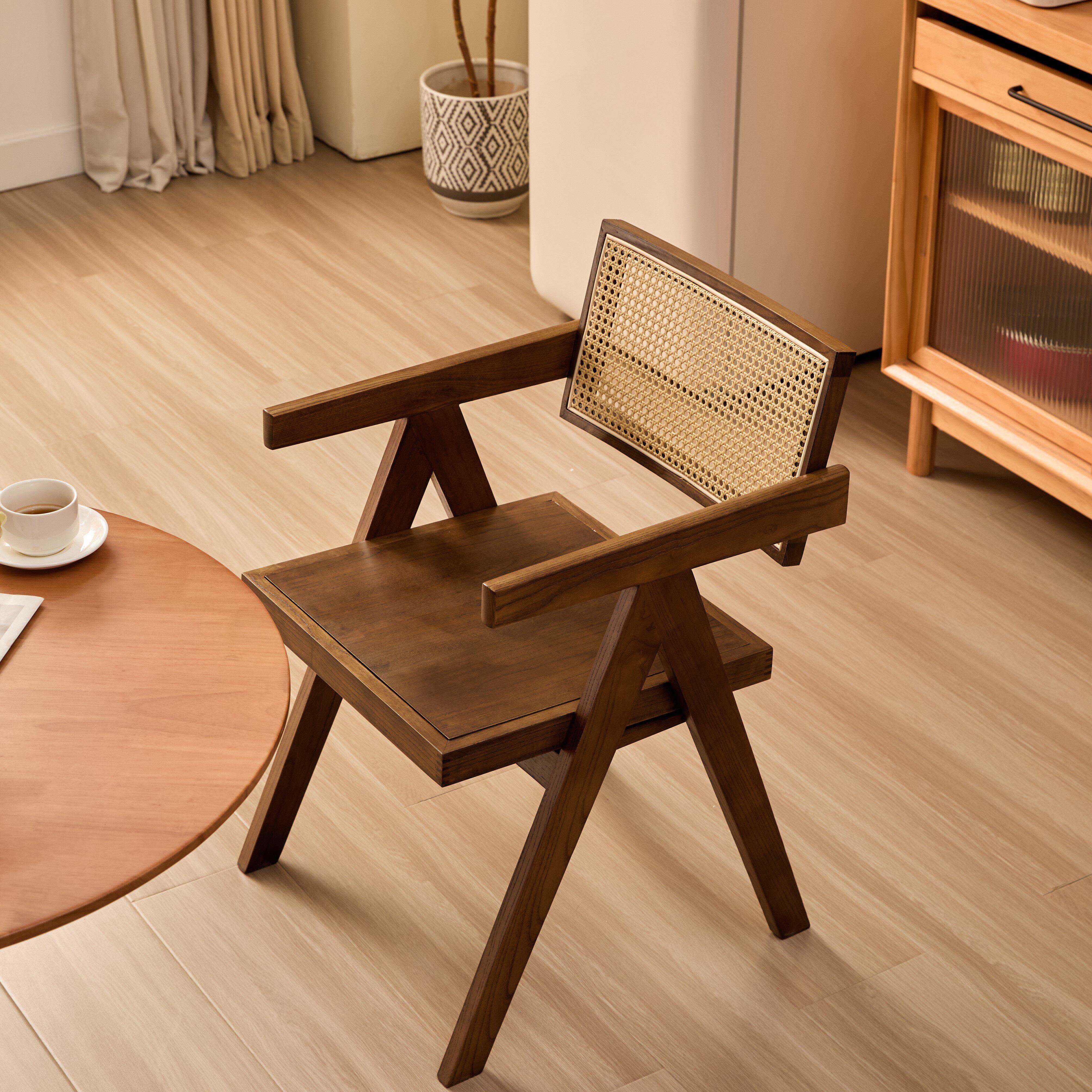 昌迪加尔白蜡木北欧中古风法式设计师休闲 民宿网红藤编椅家用餐