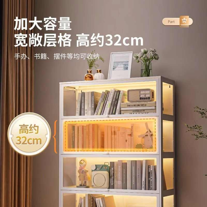 家用玻璃防尘书柜落地钢制书架铁艺收纳柜储物柜飘窗柜展示收纳柜
