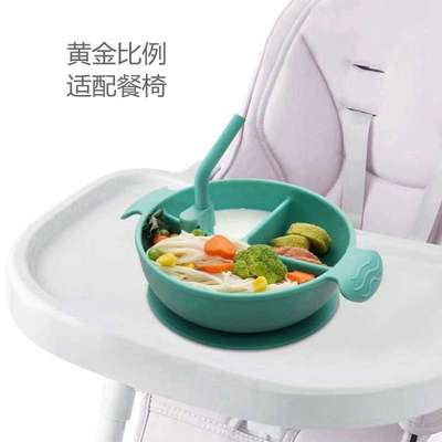 维迪熊婴幼儿硅胶吸盘碗儿童耐摔带吸管有手柄三格盘宝宝卡通餐具