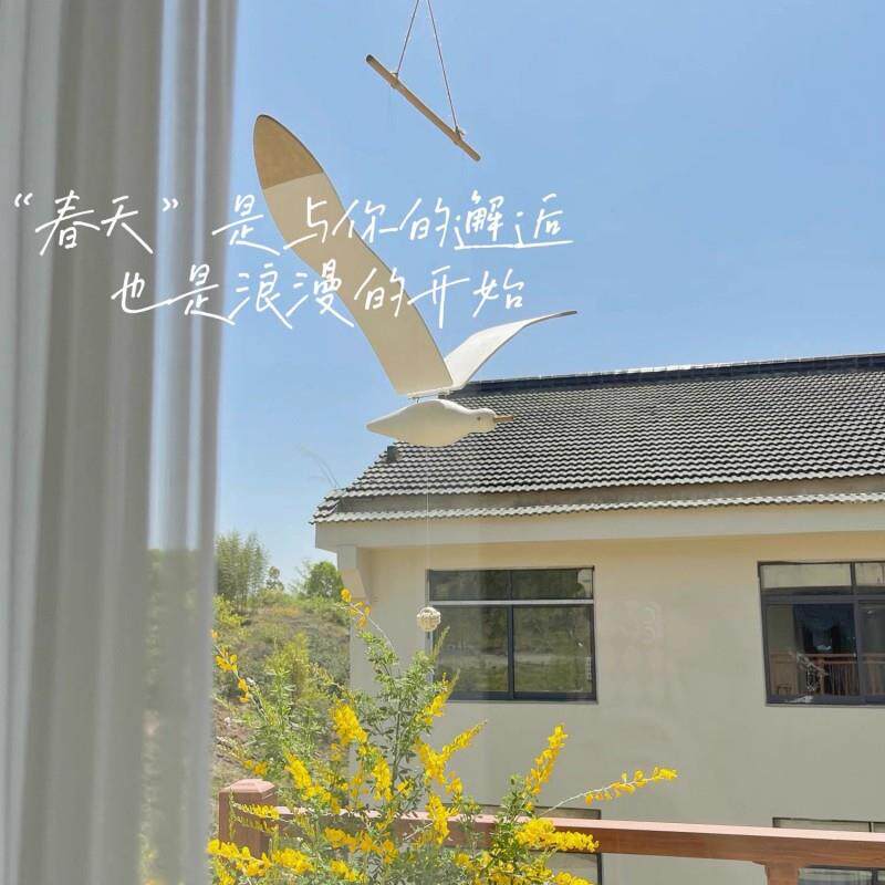 会飞的海鸥吊饰儿童房名宿酒店北欧风创意木制天花板装饰房间木艺
