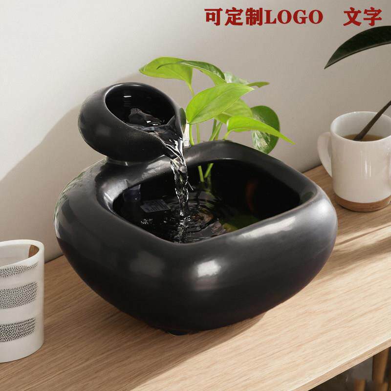 创意陶瓷流水循环水招财办公室桌面装饰品茶几喷泉水景小摆件开