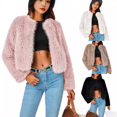 Women'S Winter Coats Fleece Cropped Jacket Faux Fur Long
