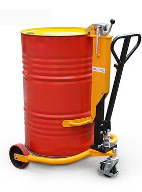 动66650塑料桶圆桶手液压装卸车叉车推铁桶搬运车咬嘴油搬运车液