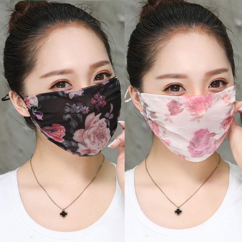 夏季冰丝口罩女薄透气加大防晒防紫外线全脸易呼吸可水洗印花淑女