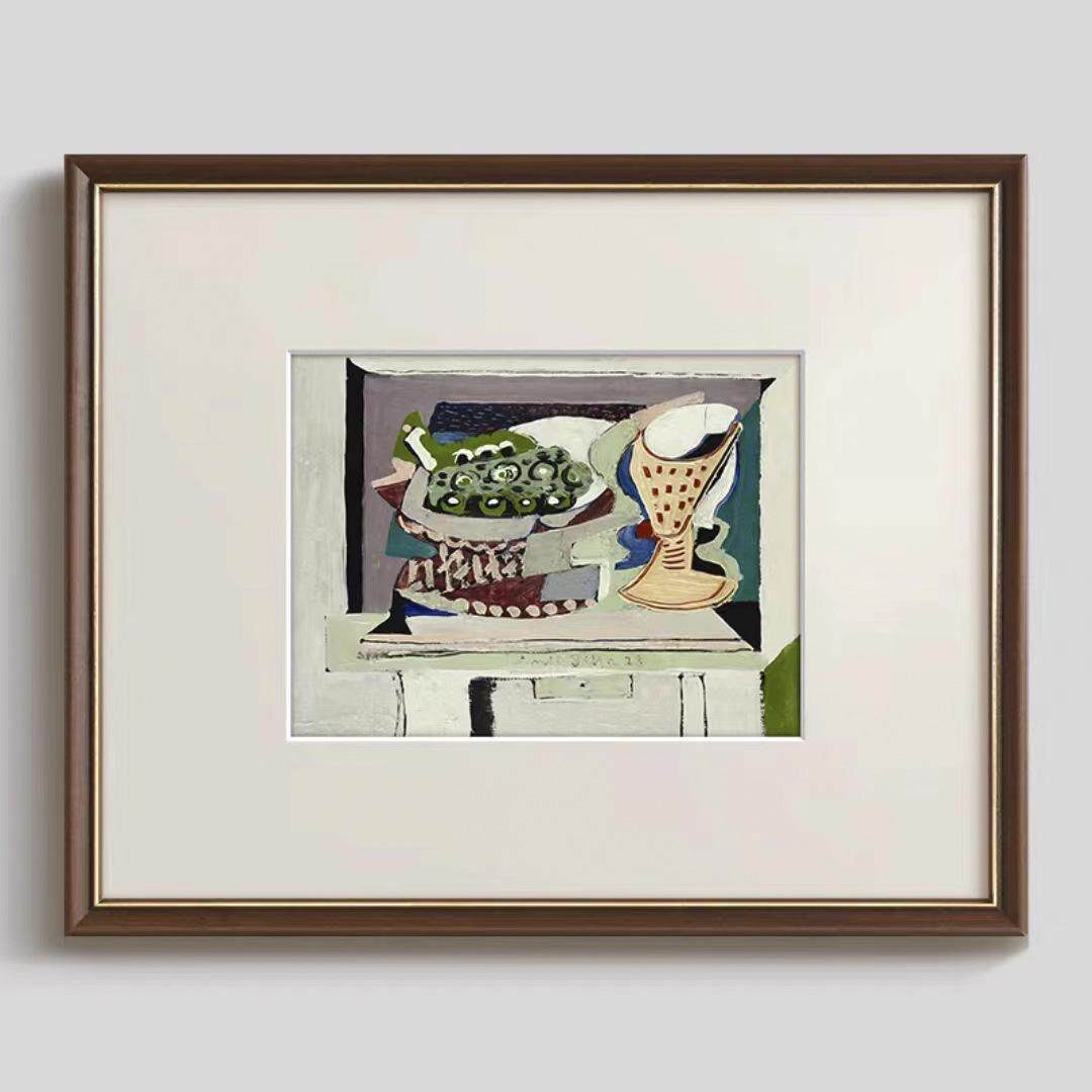 葡萄酒与托盘》餐厅静物画法式小众艺术装饰画北欧复古中古风挂画