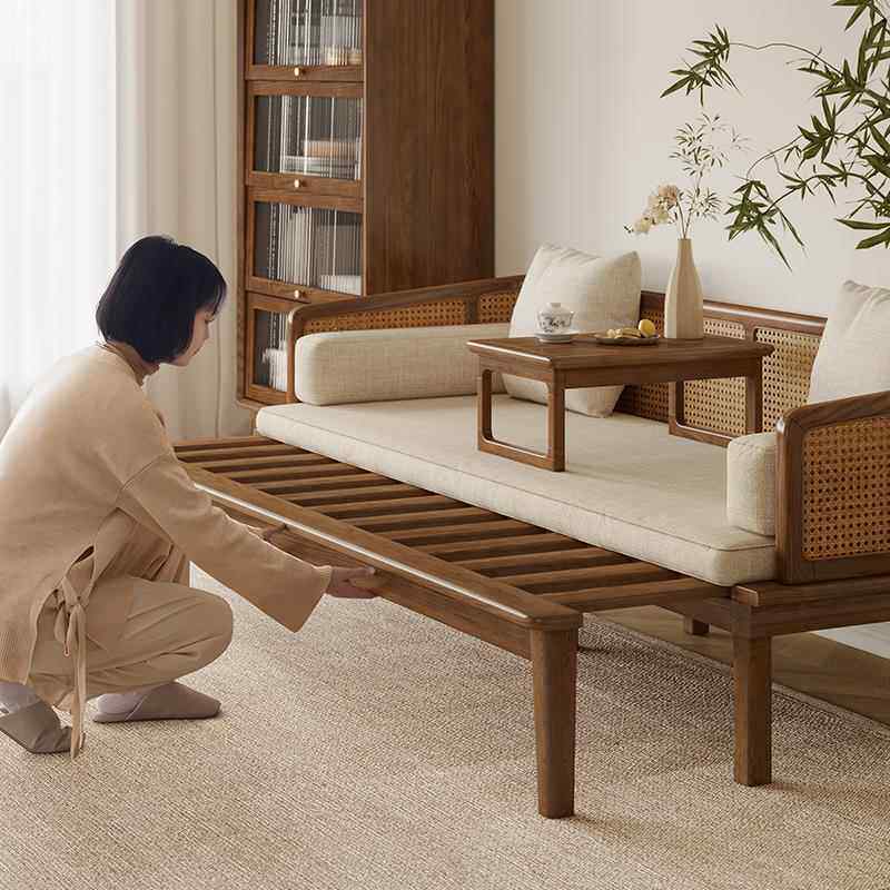 发?实木汉床新中式沙发客厅简约罗现代小户型藤编罗VTSFC-80塌两