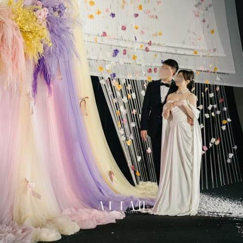 粉色纱布窗帘加密软网纱天花板装饰软网纱背景蓬松的气氛