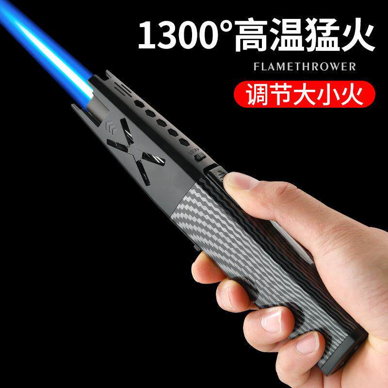 新款充气打火机防风蓝焰直冲明火户外金属大火力喷火枪点火器
