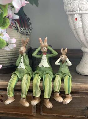 树脂工艺品创意吊脚娃娃 可爱兔子结婚家居装饰品 田园摆饰小摆件