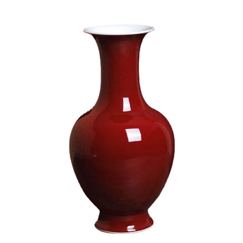 颜色釉祭红陶瓷花瓶景德镇客厅玄关瓷器家居摆件工艺品中式装饰品