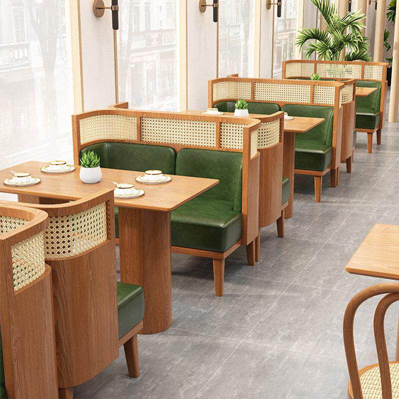 西餐厅卡座沙发定制编藤茶楼连锁店家俱饭店商用餐饮实木桌椅组合