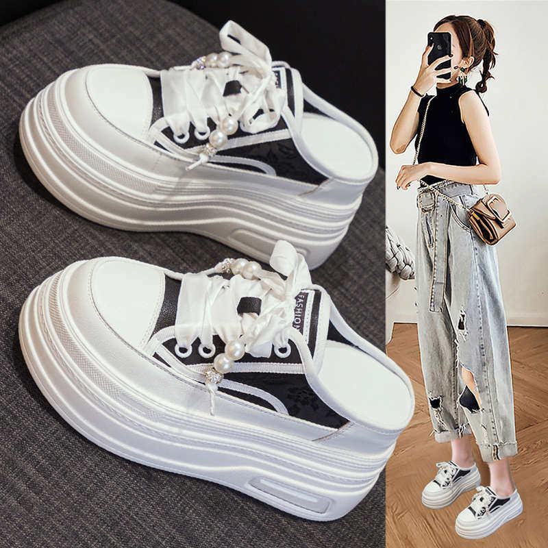 包头半拖小白鞋女夏季2025新款爆款拖鞋厚底松糕小个子内增高女鞋,女鞋,包头拖,淘宝优惠券,粉丝福利购,淘宝优惠卷