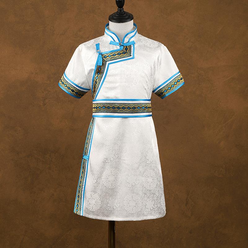 正品蒙人童季蒙古袍男童半美袖短袖蒙古族夏舞蹈演出服男孩民儿族