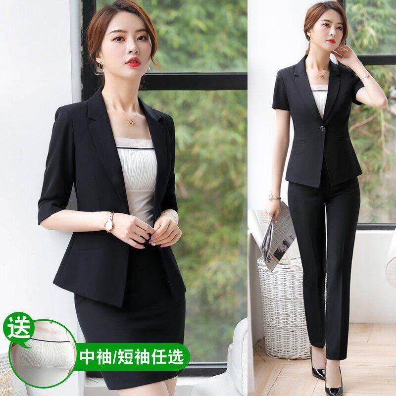 上班服西装套装面试西服女装干练气质工装正装短袖工作服夏季薄款