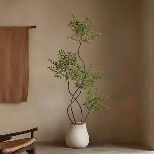 仿真绿植室内南天竹假树高端轻奢仿生植物侘寂风落地盆栽装饰摆件
