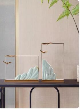 CT9154中式酒店会所别家墅客厅玄关软装居装饰品陶新瓷山大鹏金假