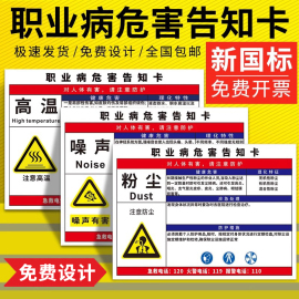 职业病危害告知牌卡粉尘卫生警示标识健康公告栏，高温噪声噪音有害危险化学品，安全周知卡油漆盐酸硫酸标志定制