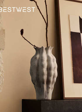 新家居土黄色博棕色中式陶罐家居西陶瓷大肚客厅 摆件花花瓶器