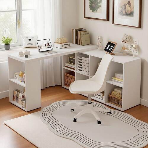 桌转角书家用学习子卧室女生梳台书柜一妆体实木L桌型882拐角电脑