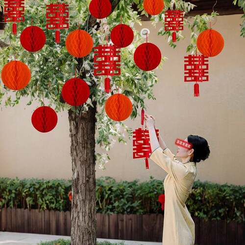农村结婚院子装饰囍字婚礼外景布置室外灯笼婚庆庭院拉花挂饰用品