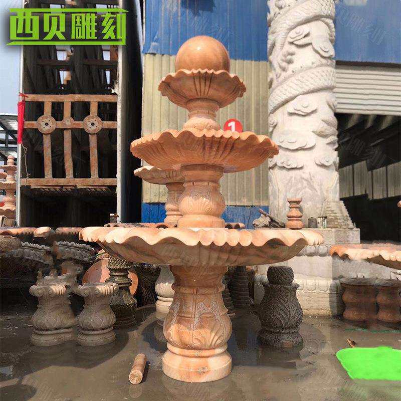 室内石雕三层水钵 大理石水转球喷泉 安装小型流水喷泉摆件水景
