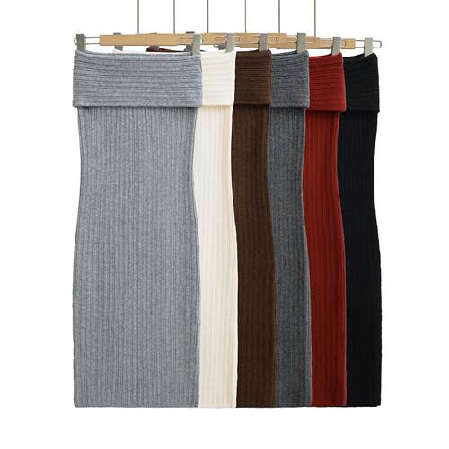 Flip over pit stripe knitted hip hugging long skirt and