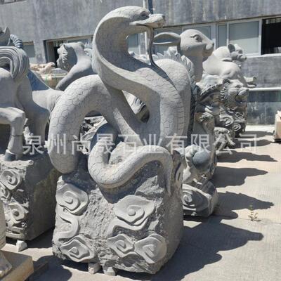 芝麻黑芝麻灰花岗岩石雕十二生肖鼠牛虎兔龙蛇马羊猴鸡狗猪石雕塑
