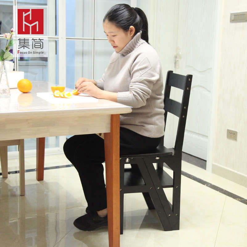 实木家用多功能折叠梯椅室内移动登高梯子两用四步梯凳爬梯子