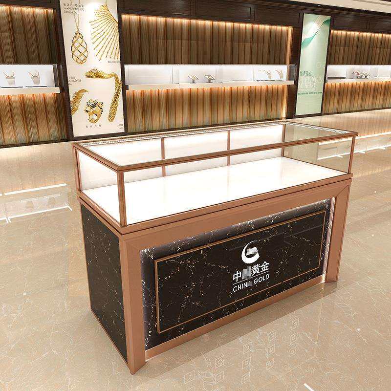 鸿钛新款玻璃珠宝展示柜 高级中式展示柜台 黄金翡翠陈列柜台