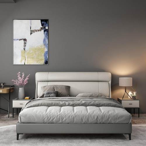 意式极简纳帕真皮床北欧轻奢双人床1.5米1.8米现代简约婚床家具