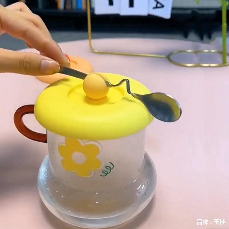 创意铃铛水杯盖子玻璃泡茶咖啡盖子卡通防尘防漏食品级硅胶盖子