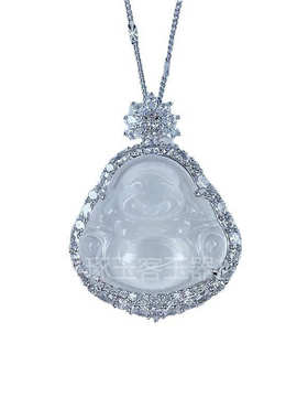 新款冰种玉髓香槟金镀银佛公吊坠白玛瑙富贵感国风绿顶珠大肚佛