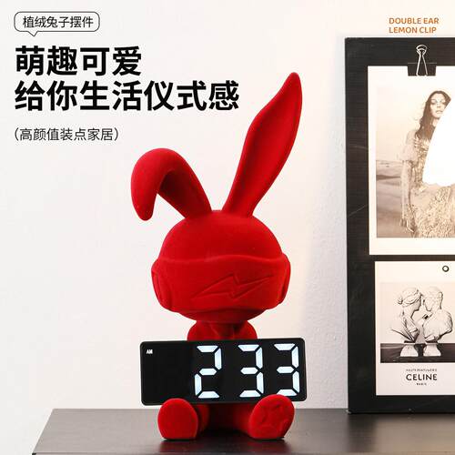 闪电兔子坐姿摆件红现代轻奢高级感客厅酒柜电视柜入户玄关装饰品