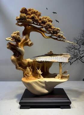 实木根雕木雕山水江山如画摆件大型纯手工雕刻根抱石大件玄关装饰