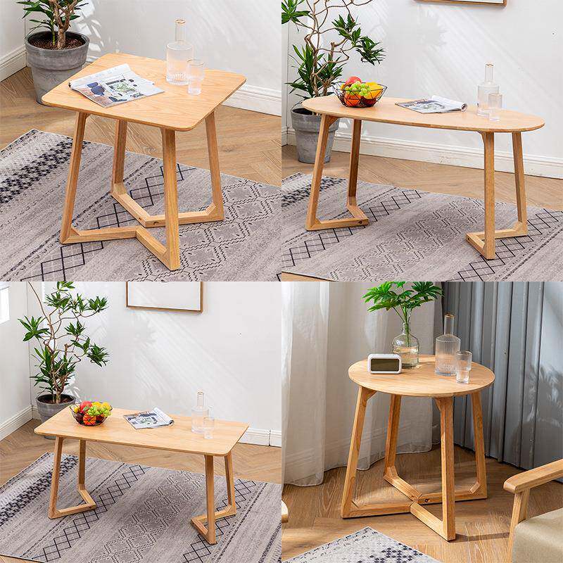 茶几原木长方桌咖啡厅奶茶店桌椭圆桌洽谈办公桌简约实木方形茶桌