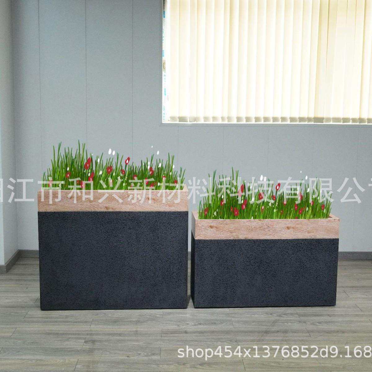 厂家水泥仿木纹双色花盆户外阳台绿植盆栽室内大号玻璃钢花箱摆件
