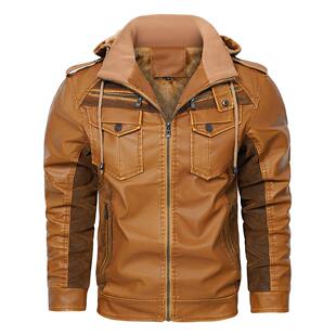 Hooded men jacket coat leather