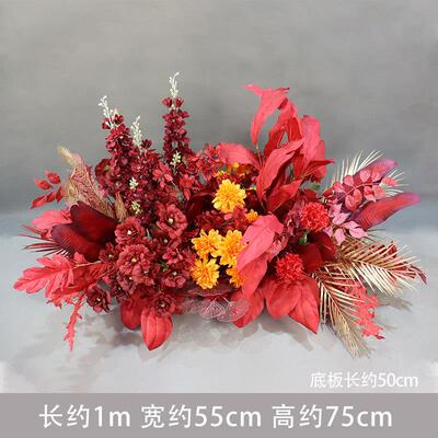 新款婚庆大款地排花仿真绢成品花饰孔T雀KRC叶花装排台路引婚礼花