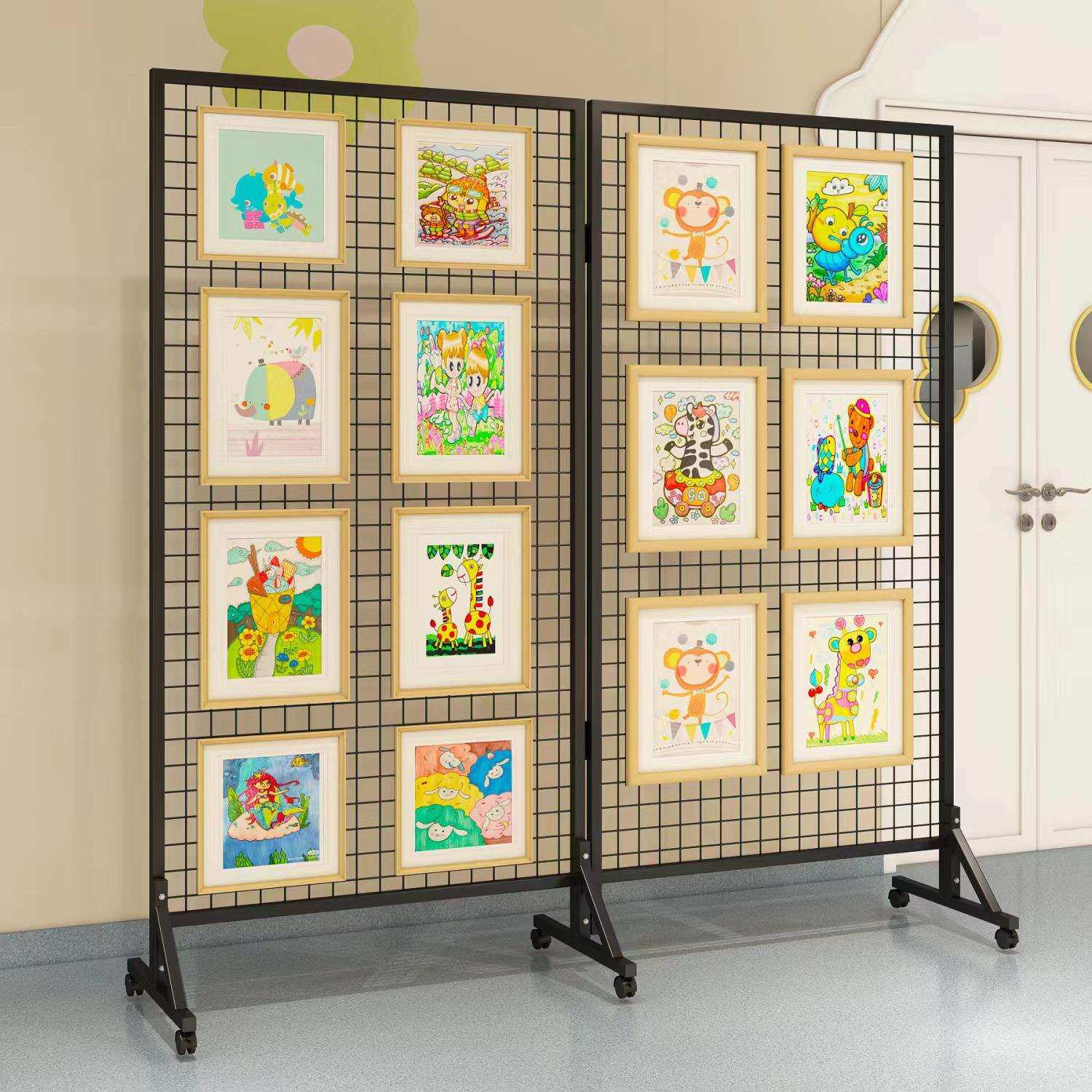 铁艺折叠网格网架展示架幼儿园画展作品落地可移动户外美术展览架