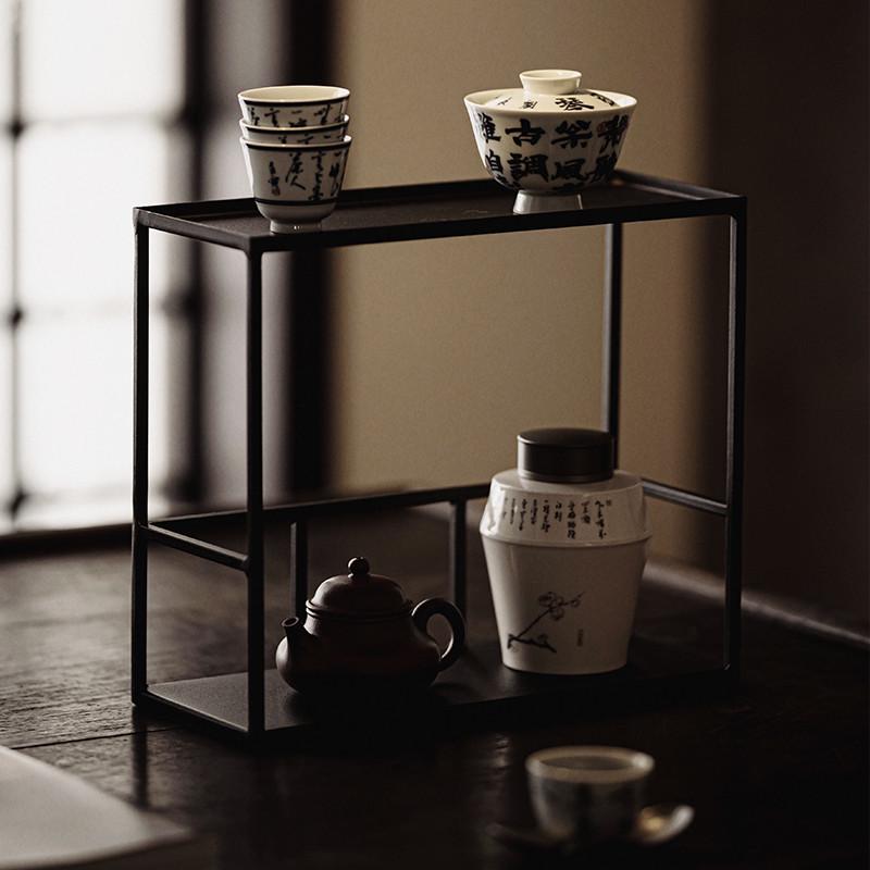 优茶道铁艺茶棚架茶杯架置物架博古架功夫茶具收纳多层桌面展示架
