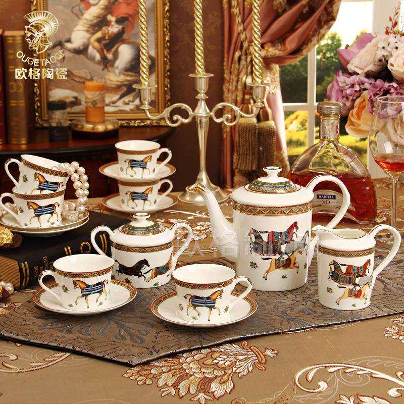 跨境欧式古典餐具碟碗盘套装骨瓷餐具43/58头骨瓷餐具家用套装