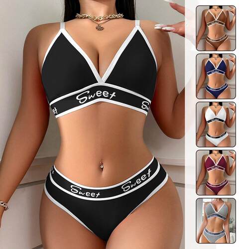 Sports Underwear Cotton Letter Waist Underwear Thong Set