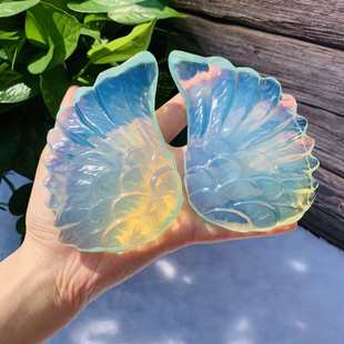 厂家 饰办公水晶摆件批发 蛋白石水晶雕刻天使翅膀 桌面装