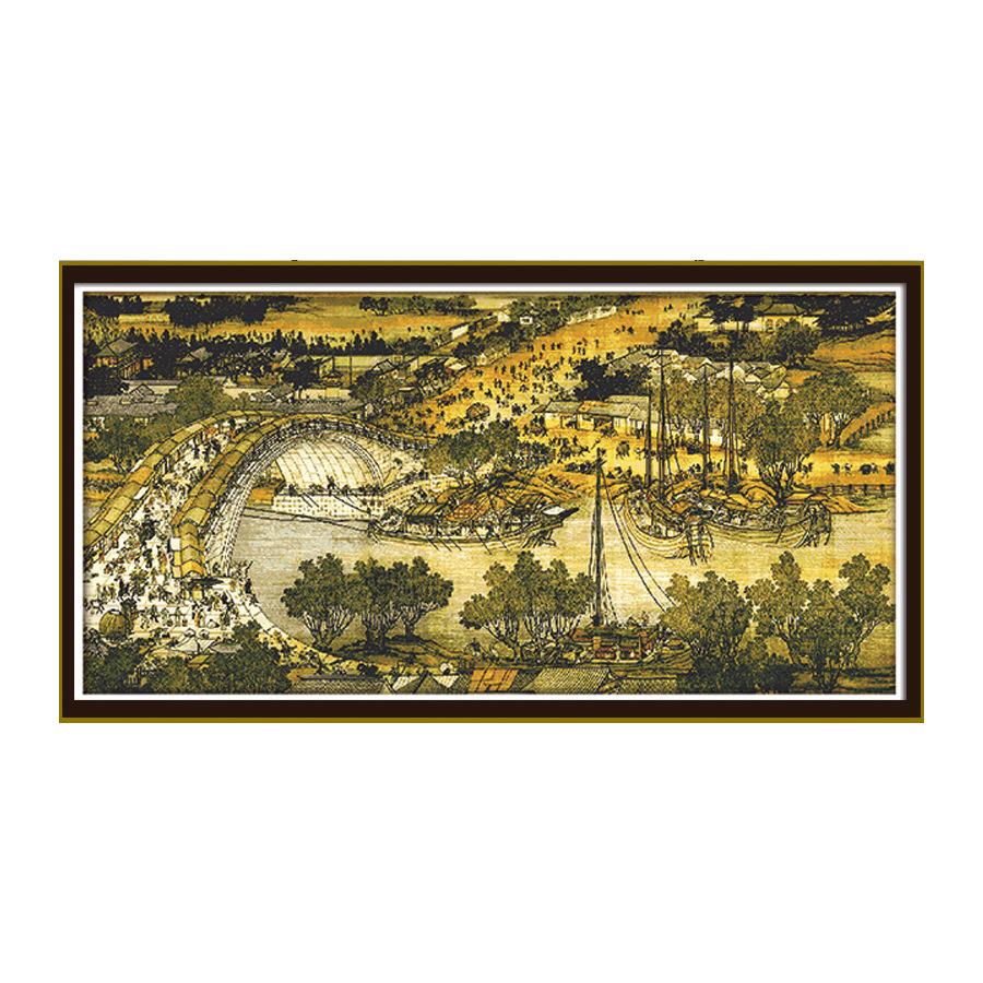 2米清明上河图满绣十字绣名画刺绣新中式客厅装饰风景画印花刺绣